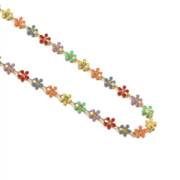 Zara Gold Glazed Multi Color Floral Chain Daisy Dopamine Necklace - Picture 6 of 16